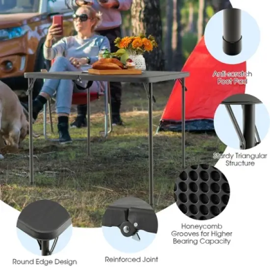 Costway Folding Camping Table Portable HDPE Outdoor Picnic Dining Table w/ Handle White\Grey image {8}
