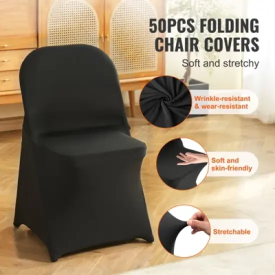 VEVOR Stretch Spandex Folding Chair Covers, Universal Fitted Chair Cover, Removable Washable Protective Slipcovers, (50PCS Black) image {2}