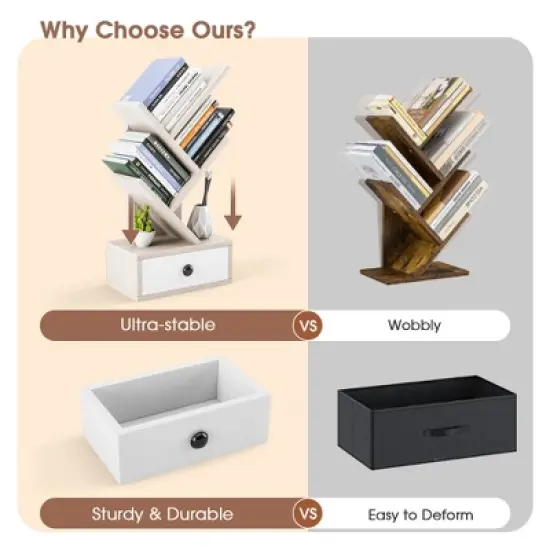Tangkula 5-Tier Tree Bookshelf w/ Wooden Drawer Display Storage Organizer Rack image {5}