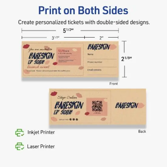 Avery Printable Rectangle Tickets, 2-1/8" x 5-1/2", Kraft Brown Cardstock, Laser/Inkjet, 80 Total image {5}