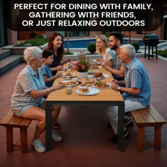 Crestlive Products Outdoor Dining Table for 4-6 People Patio Rectangle Table, Aluminum Frame with Durable Wood-Like Tabletop and Umbrella Hole Brown image {6}