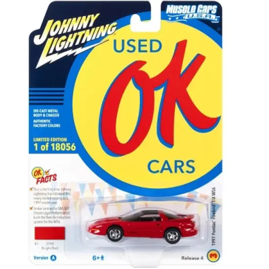 1997 Pontiac Firebird T/A Trans Am WS6 Bright Red w/Matt Black Top Ltd Ed 18056 pcs 1/64 Diecast Model Car by Johnny Lightning image {2}