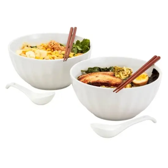 Infuse 6pc Ramen Bowl Set White: Stoneware, Dishwasher & Microwave Safe, 136oz Capacity, Solid Pattern, Round Shape, Kids & All Ages image {1}