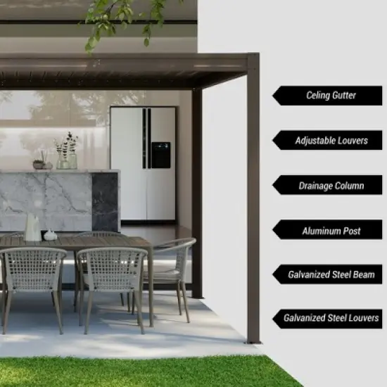Mondawe 10X13FT Outdoor Louvered Aluminum Pergola with Adjustable Roof and Efficient Drainage System for Patio, Deck, Garden image {4}