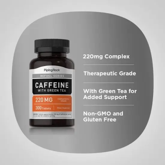 Piping Rock Caffeine Pills with Green Tea 220mg | 300 Tablets image {3}