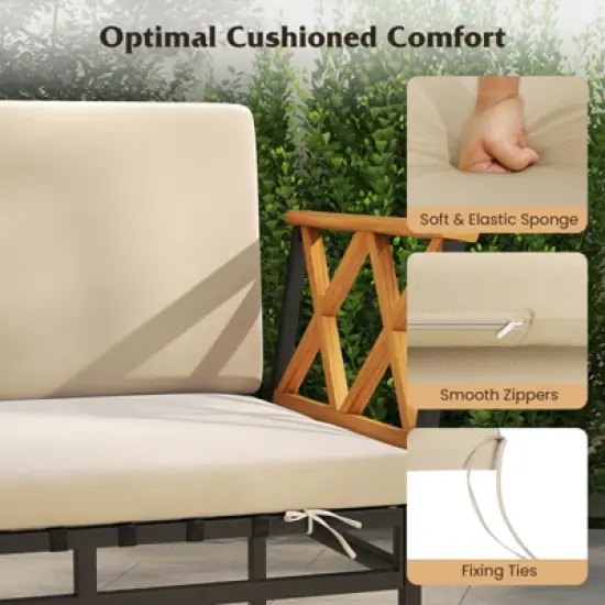 Costway 4 Piece Outdoor Sectional Sofa Set L-Shaped Metal Conversation Set with Cushions image {7}