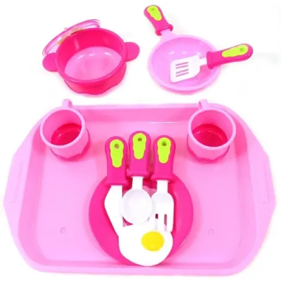 Link Breakfast Cookware Playset with 11 Accessories For Kids Pretend Play - Pink image {2}