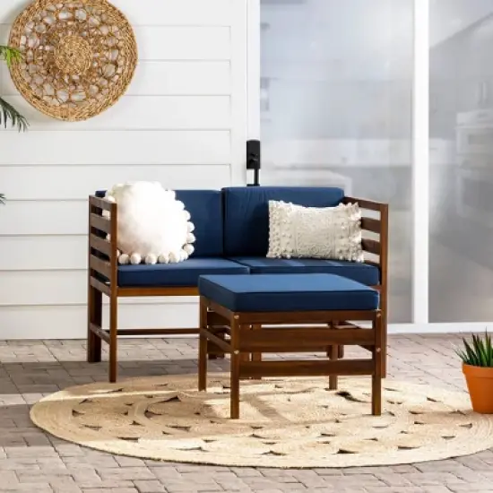 3pc Modular Acacia Wood Patio Chat Set with Cushions - Saracina Home image {2}