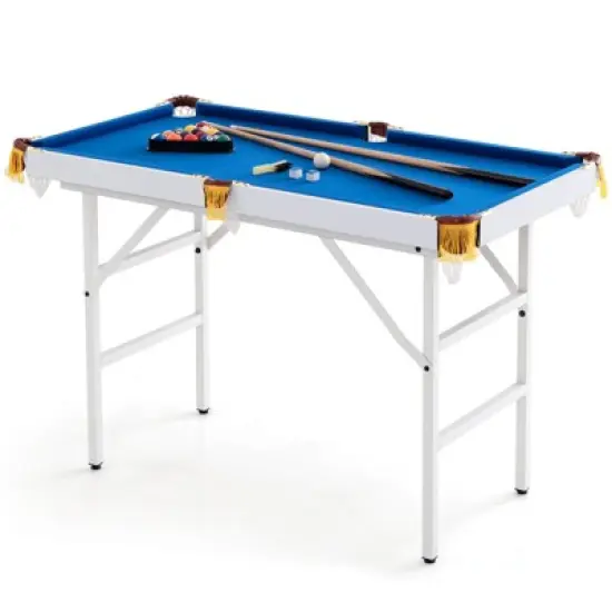Costway 47" Folding Billiard Table Pool Game Table Indoor Kids w/ Cues Brush Chalk Green/Blue image {10}