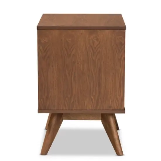 Barrett Wood and Synthetic Rattan 2 Drawer Nightstand Walnut Brown - Baxton Studio image {3}