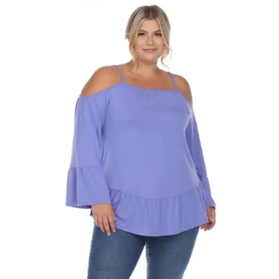 Plus Size Cold Shoulder Ruffle Sleeve Top -White Mark image {9}