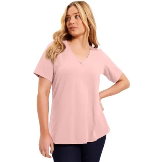 June + Vie by Roaman's Women&rsquo;s Plus Size Short-Sleeve V-Neck One + Only Tee image {3}