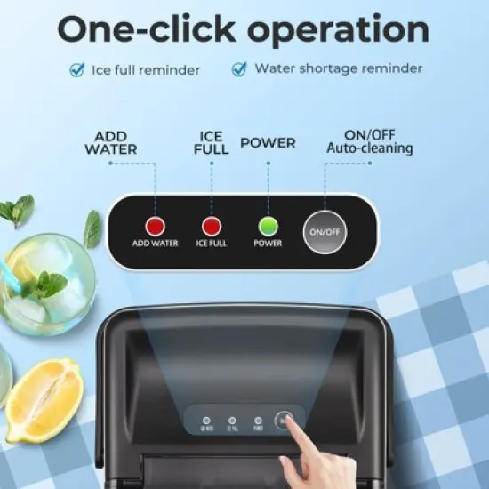 R.W.FLAME Portable Ice Maker,Countertop Model,Self-Cleaning,26.5lbs/24Hrs,6 Mins/9 Pcs Bullet Ice,Includes Ice Scoop and Basket image {1}