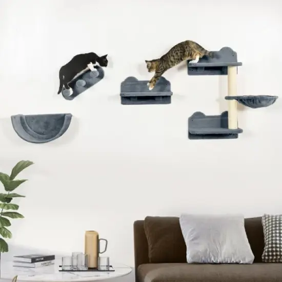 SKYONE Wall-Mounted Cat Furniture Set: Hammock, Scratching Post, Nest & Platforms for Small Spaces, image {1}