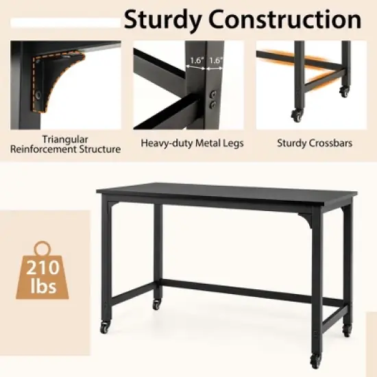 Costway Rolling Computer Desk Wood Top Metal Frame Laptop Table Study Workstation Black image {5}