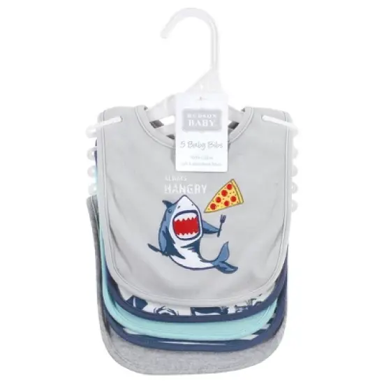 Hudson Baby Infant Boys Cotton Bibs, Shark, One Size image {1}
