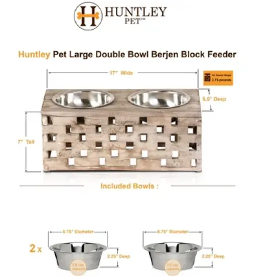 Huntley Pet Elevated Dog and Cat Double Bowl Feeder Stainless Steel Bowls (Berjen Block, Large) image {1}