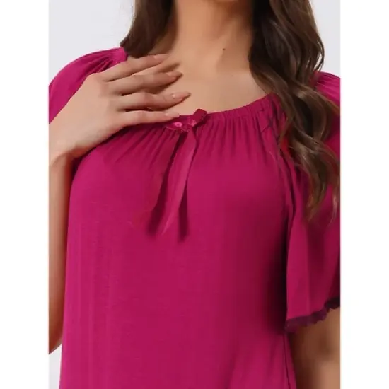 cheibear Womens Sleepwear Pajamas Dress Ruffle Short Sleeve Midi Nightgowns image {3}