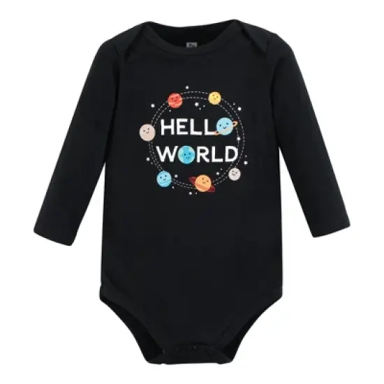 Hudson Baby Unisex Baby Cotton Long-Sleeve Bodysuits, Happy Planets 3-Pack image {2}