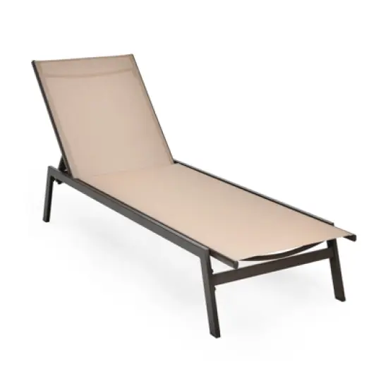 Tangkula Patio Chaise Lounger with 6-Postion Adjustable Backrest and Breathable Fabric Brown image {8}