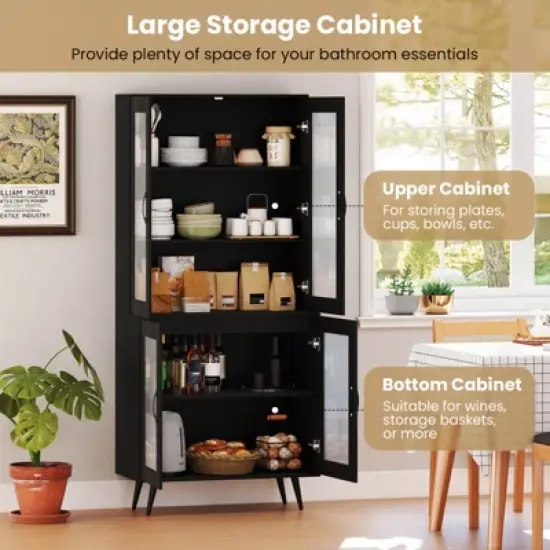 Costway Kitchen Pantry Cabinet with Translucent Fluted Doors & Adjustable Shelf image {7}