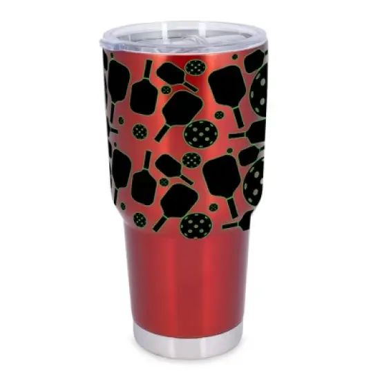 100 North 30 Ounce Stainless Steel On the Go Travel Tumbler With Push Top Lid, Pickleball Paddle Red image {5}