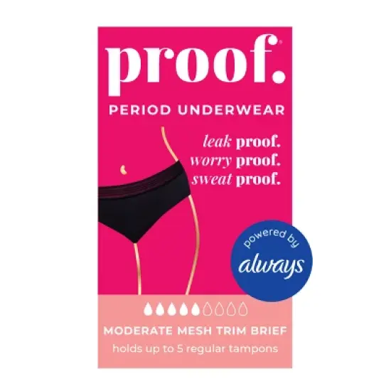 Proof Women's Mesh Trim Briefs, Moderate Absorbency Period Underwear - Black image {1}