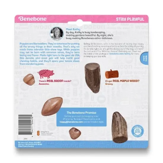Benebone Puppy Pack Dog Chew Toys - Maple Wood/Bacon - XS - 2pk image {6}