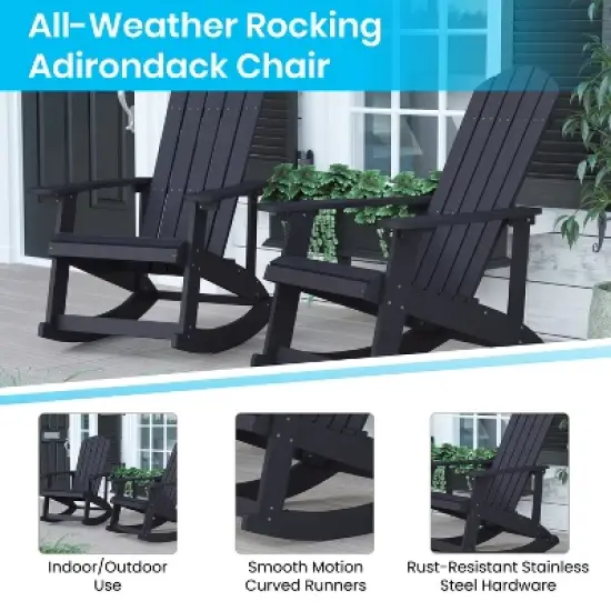 Flash Furniture Set of 4 Savannah All-Weather Poly Resin Wood Adirondack Rocking Chairs with Side Table image {3}