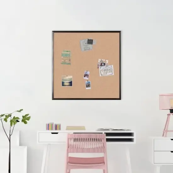 U Brands 36" Square Cork Bulletin Board Black Aluminum Frame image {2}