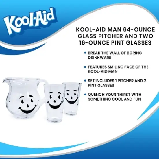 Toynk Kool-Aid Man 64-Ounce Glass Pitcher and Two 16-Ounce Pint Glasses image {6}