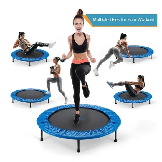 Machrus Upper Bounce Mini Trampoline with Adjustable Handbar &ndash; Round Foldable Rebounder Fitness Trampoline for Kids & Adults image {3}