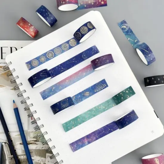 Wrapables Elegant Gold Foil Washi Tape Box Set for Arts & Crafts, Scrapbooking, Stationery, Diary (12 Rolls), Galaxy image {5}