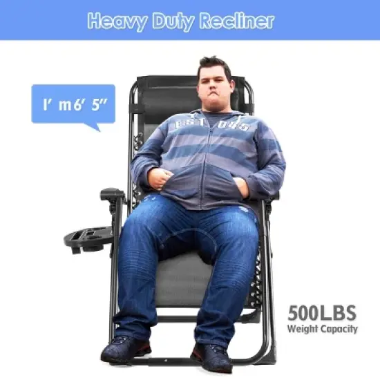 Tangkula Oversized Zero Gravity Lounge Chair Folding Recliner w/ Cup Holder & Pillow, Black image {4}