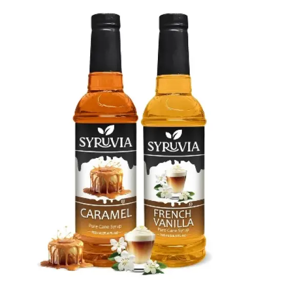 Syruvia Coffee Flavors Variety Pack: Caramel & French Vanilla 25.4 fl oz Syrup image {7}