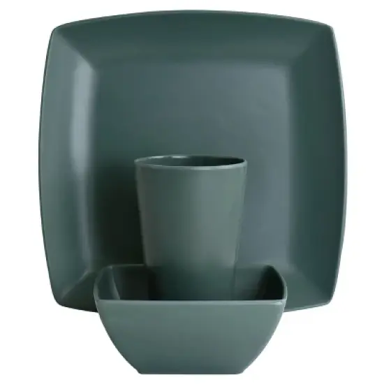 Gibson Home Grayson Melamine 12 Piece Square Dinnerware Set in Green image {7}