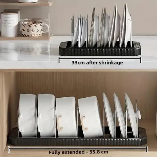 Fortune Candy Retractable Cabinet Organizer Rack, Pot Lid Holder with 6 Adjustable Dividers for Cutting Boards, Pans, and Kitchen Storage image {3}