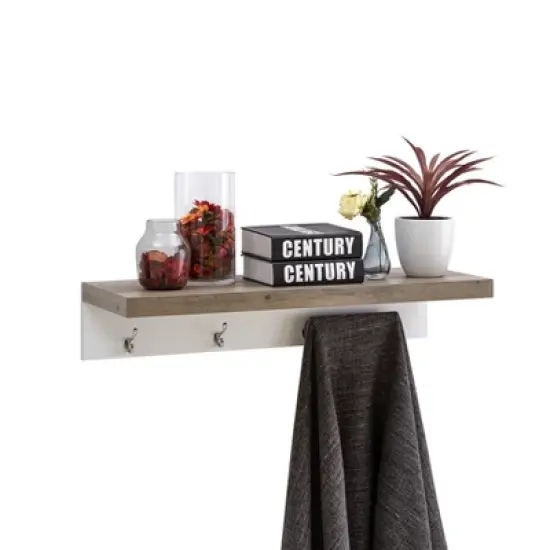 31.5" x 6.3" Wall Shelf with Four Hooks Gray/White - Danya B. image {1}