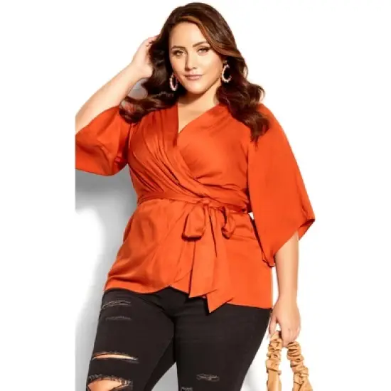 Women's Plus Size Opulent Wrap Top  - Amber | CITY CHIC image {3}