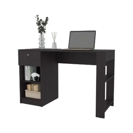 PAGED Computer Desk with a Drawer and Open Storage, Particle Board and Melamine, White image {4}