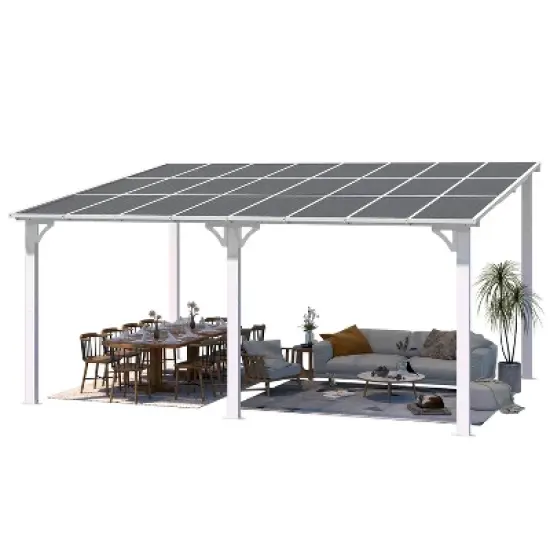 CLIHOME 16 ft. x 12 ft. Outdoor Pergola Large Wall-Mounted Hard Top Lean to Metal Gazebo Shelter with Patio Roof, Heavy Duty Awnings image {9}