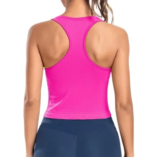 Attraco Women's Workout Tank Tops with Built in Bra Ribbed Seamless Yoga Tanks Tight Fit Sport Tops image {2}
