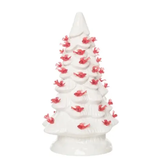 Transpac Small Ceramic Light Up Cardinal Tree - Festive Christmas Decorative Object for Holiday Cheer image {2}