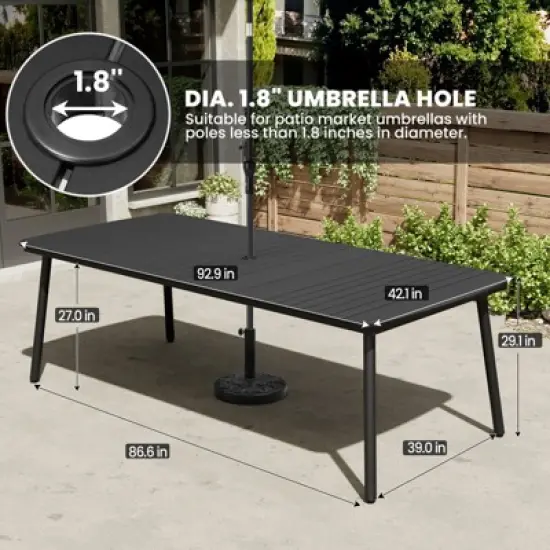 Crestlive Products 7pc Outdoor Dining set Patio Rectangle Table with Folding Chairs Aluminum Frame with Wood-Like Tabletop and Umbrella Hole image {3}