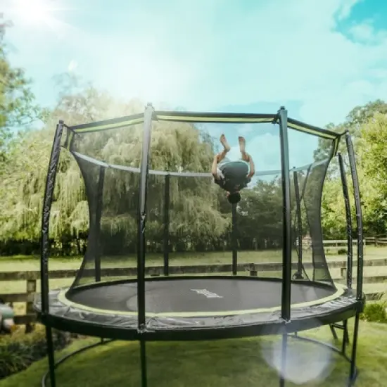 JumpFlex HERO Round Outdoor Backyard Trampoline Playset for Kids with Net Safety Enclosure and Ladder image {4}