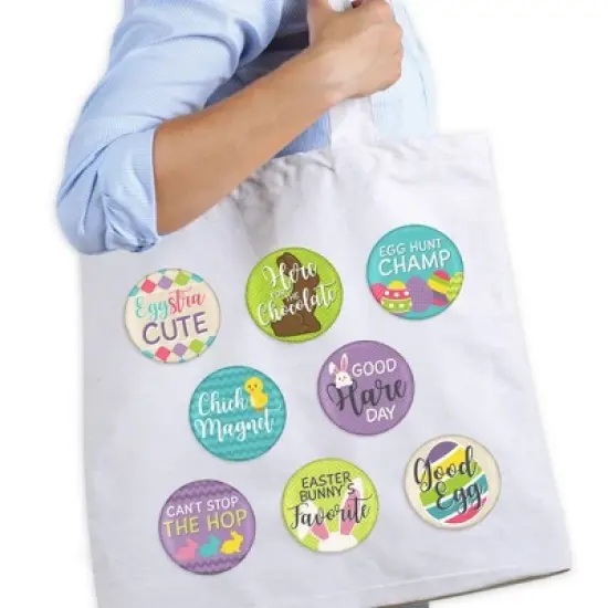 Big Dot of Happiness Hippity Hoppity - 3 inch Easter Bunny Party Badge - Pinback Buttons - Set of 8 image {1}