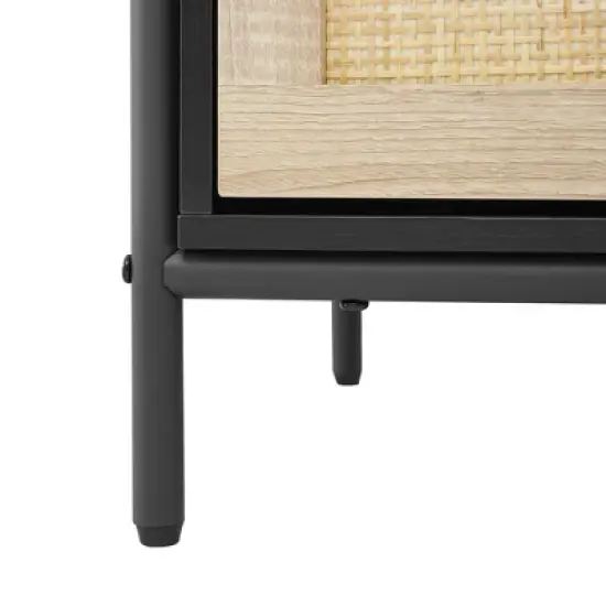 ODK Rattan Nightstand, Boho Bedside Table with 3 Large Storage Capacity, Spacious Surface, Modern Storage Night Stand for Bedroom, Black image {7}