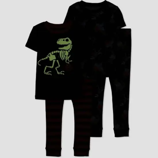 Carter's Just One You&reg; Toddler Boys' Halloween Skeleton and Dinosaurs Short Sleeve Pajama Set - Orange/Black image {1}