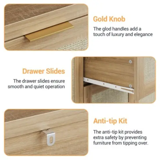 Modern Rattan Buffet Cabinet Sideboard with Storage,47" Boho Credenza Buffet Console Table with Drawers&Doors,Wooden Coffee Bar Cabinet image {6}