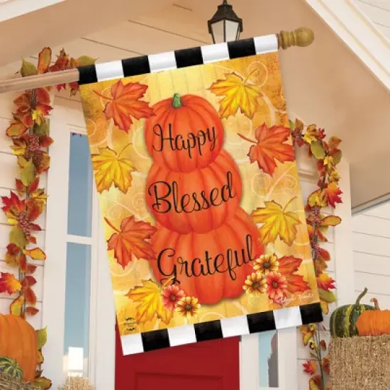 Briarwood Lane Happy Blessed Grateful Autumn House Flag Leaves Inspirational Fall 28" x 40" image {2}